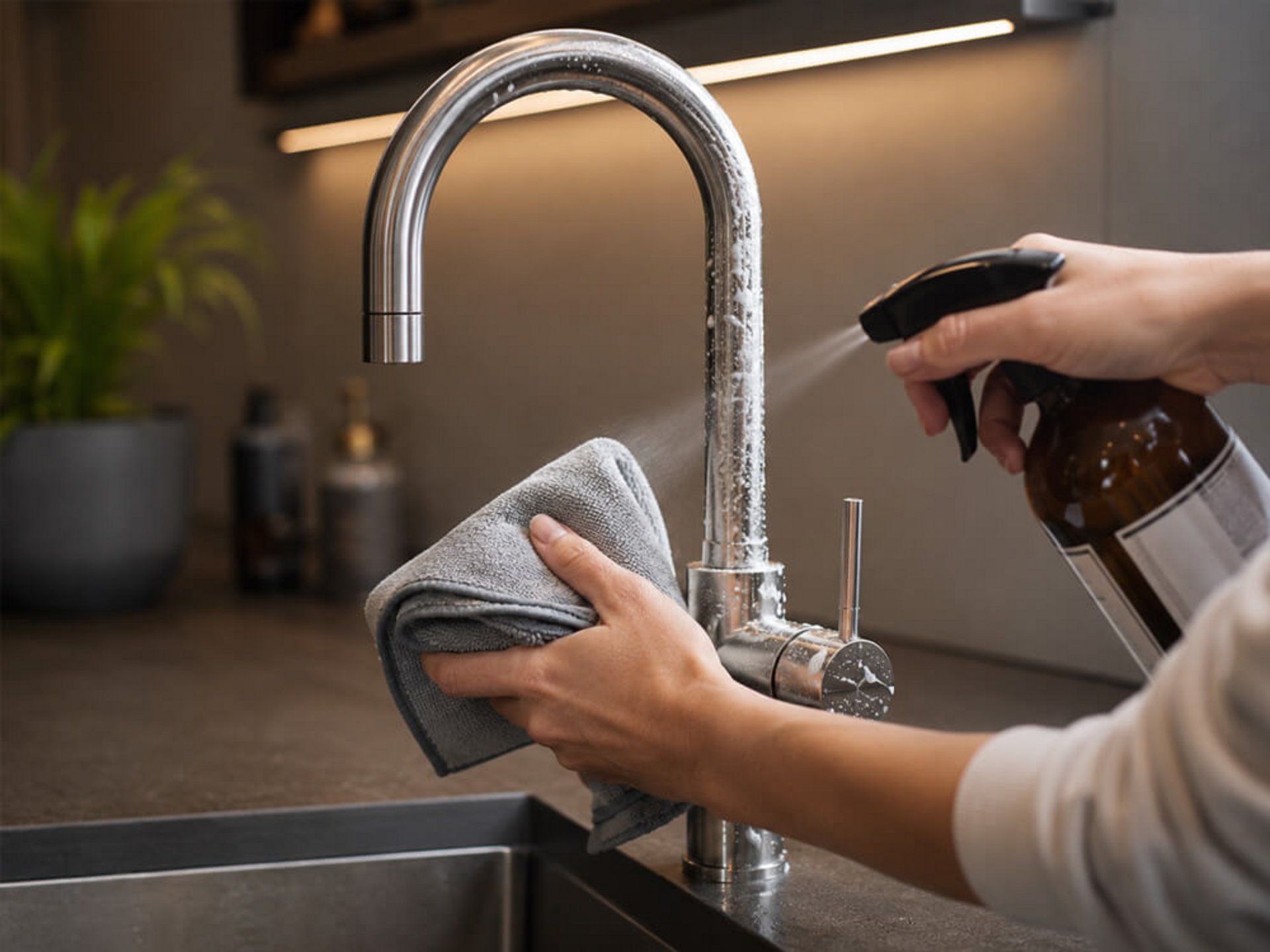 Wasser wird aus einem Wasserkocher oder Küchengerät ausgegossen