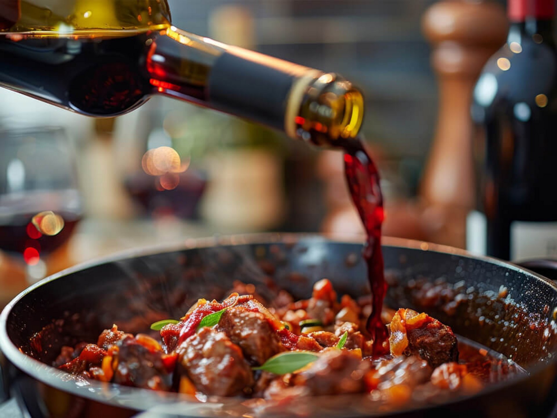 Kräftiger Rotwein verfeinert dunkle Fleischsossen – ideales Food-Pairing.