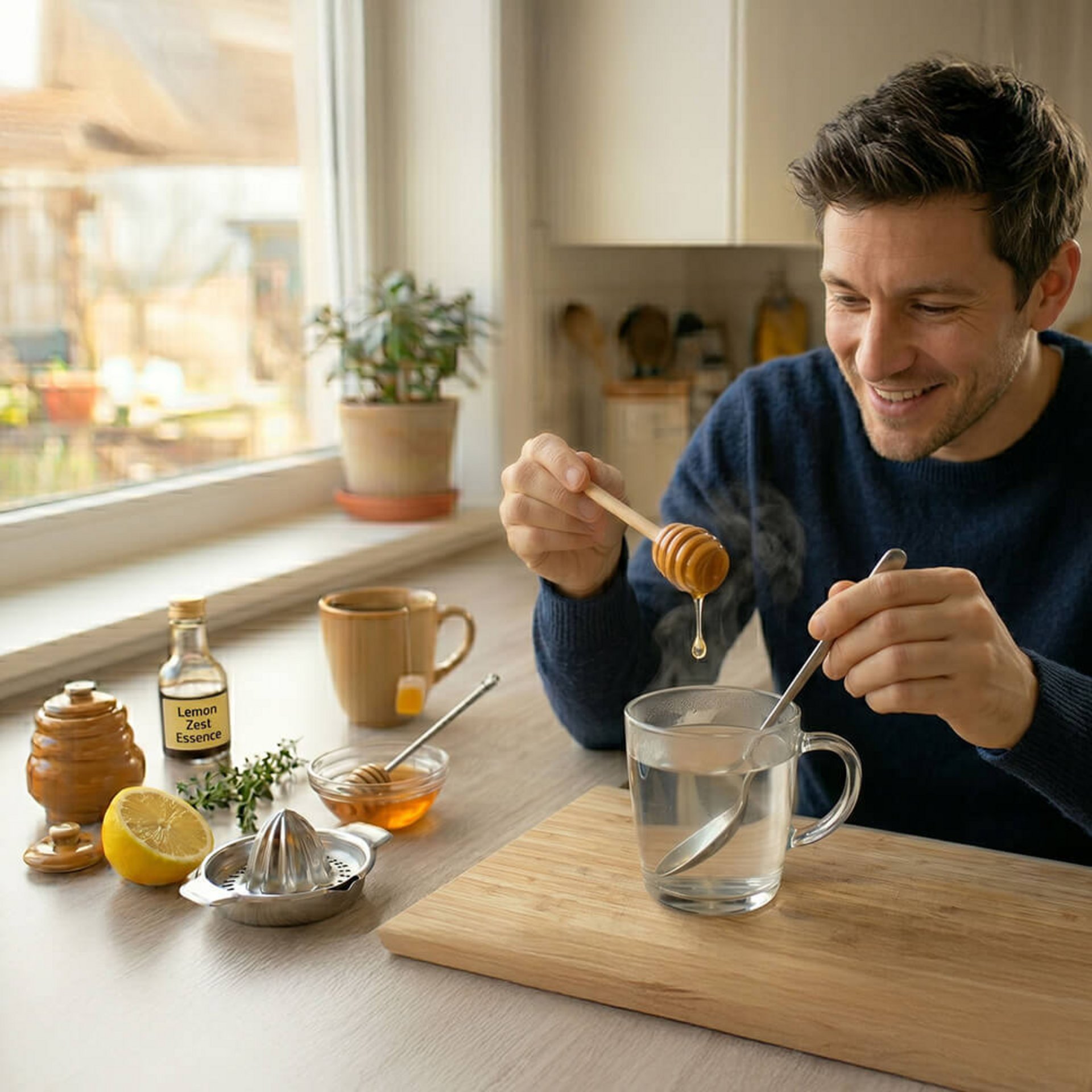 Honig wird in Tee oder Frühstück integriert