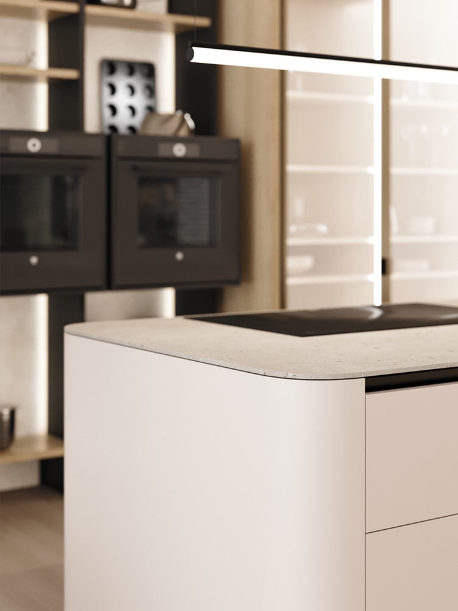 Rundwange in matter Lackfront mit präziser gerundeter Kante - organisches Küchendesign von LEICHT mit hochwertiger Verarbeitung