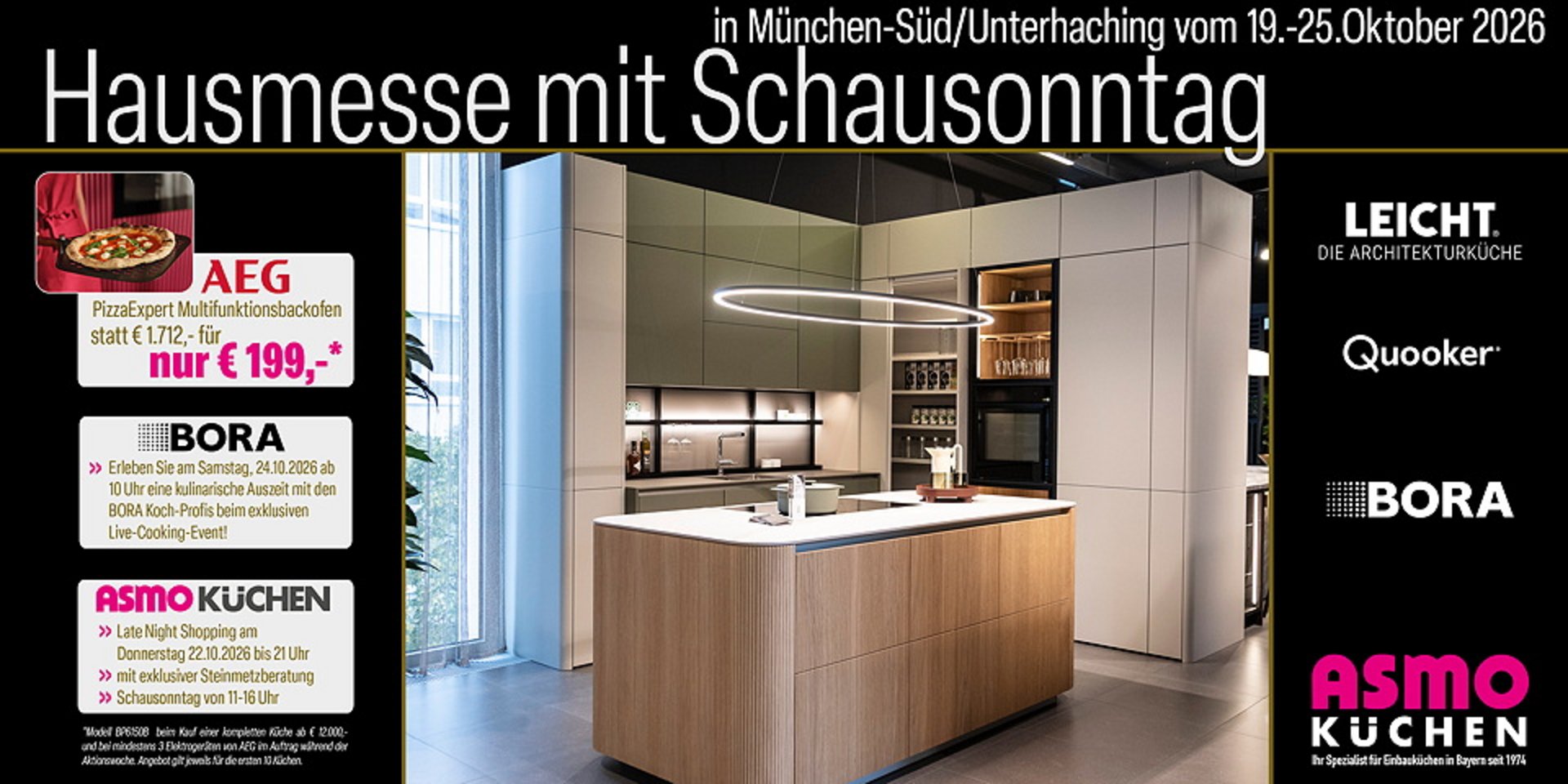 ASMO KÜCHEN Hausmesse mit Schausonntag vom 19.–25. Oktober 2026 in München-Süd/Unterhaching: Küche mit Kochinsel