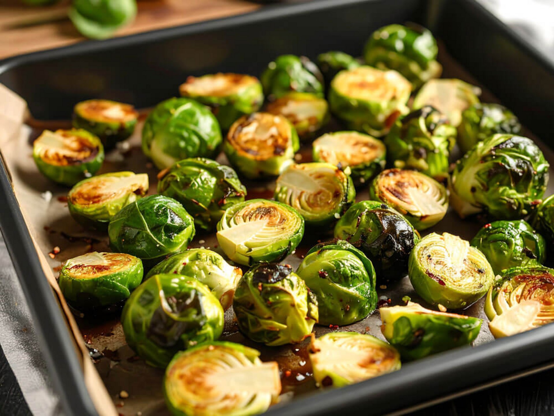 Gerösteter Rosenkohl mit karamellisierten Stellen auf dem Backblech – Rosenkohl Rezepte für intensiven Geschmack und Gesundheit