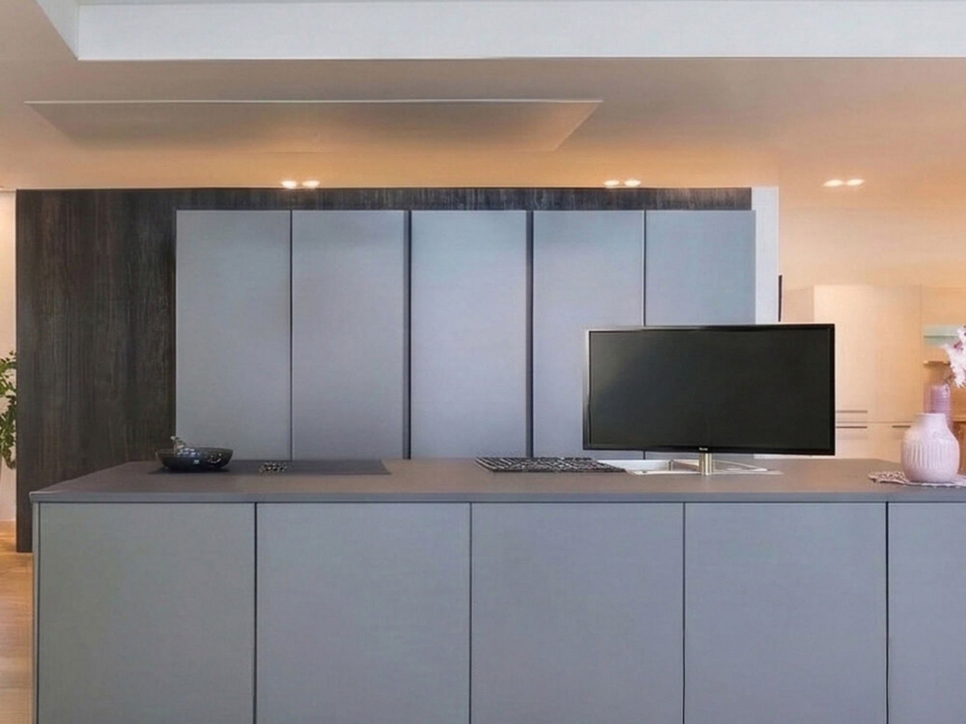 Moderne Küche im Stil Modern Industrial & Smart-Tech mit reduzierter Gestaltung und smarter Technik