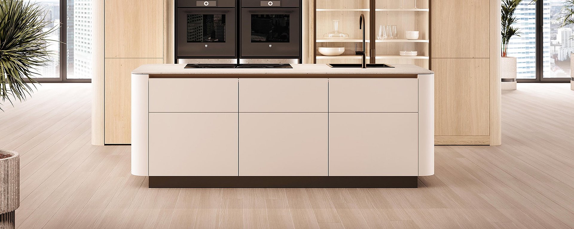 Moderne LEICHT Küche mit Rundwangen