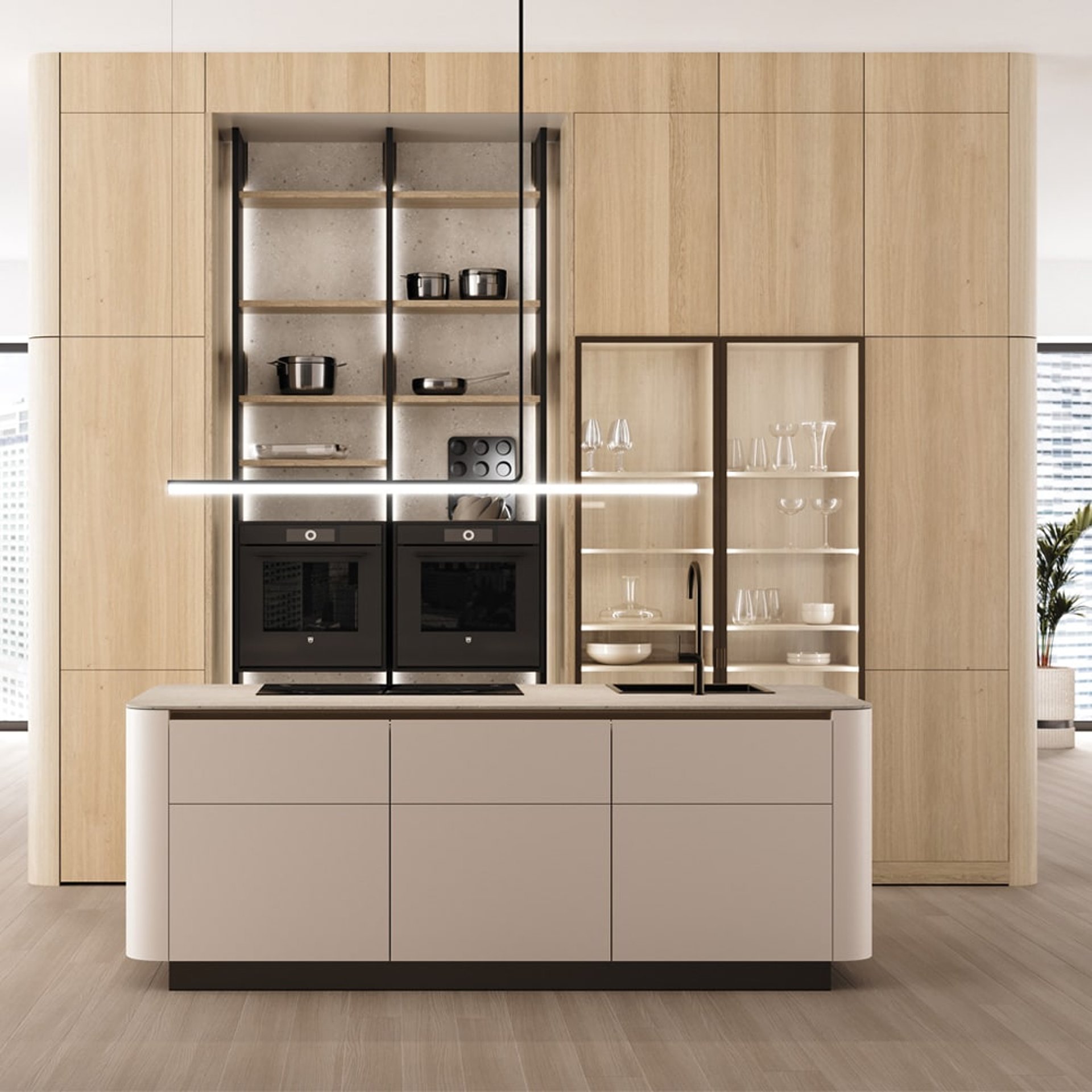 Moderne LEICHT Küche mit Rundwangen