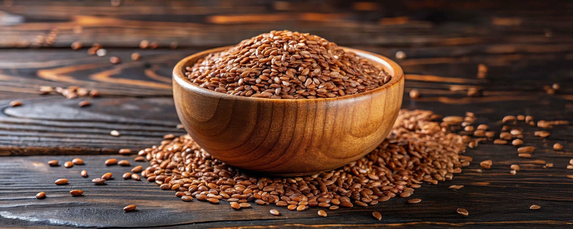 Braune Leinsamen in Holzschale – regionales Superfood für gesunde Verdauung und Omega-3.