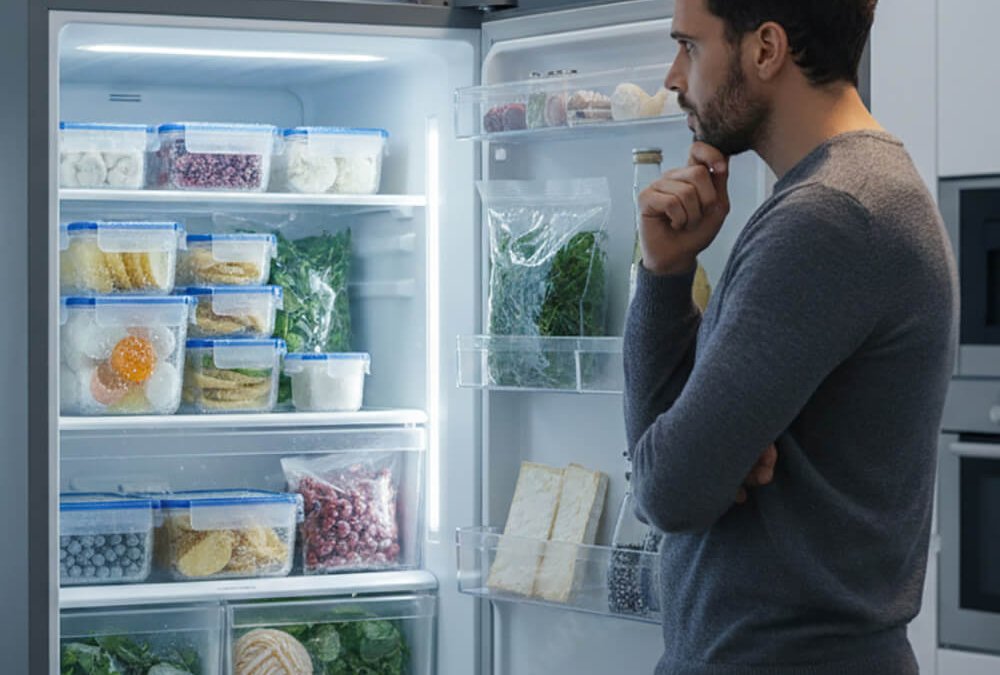 Collage mit typischen Lebensmitteln, die nach dem Einfrieren an Qualität verlieren.