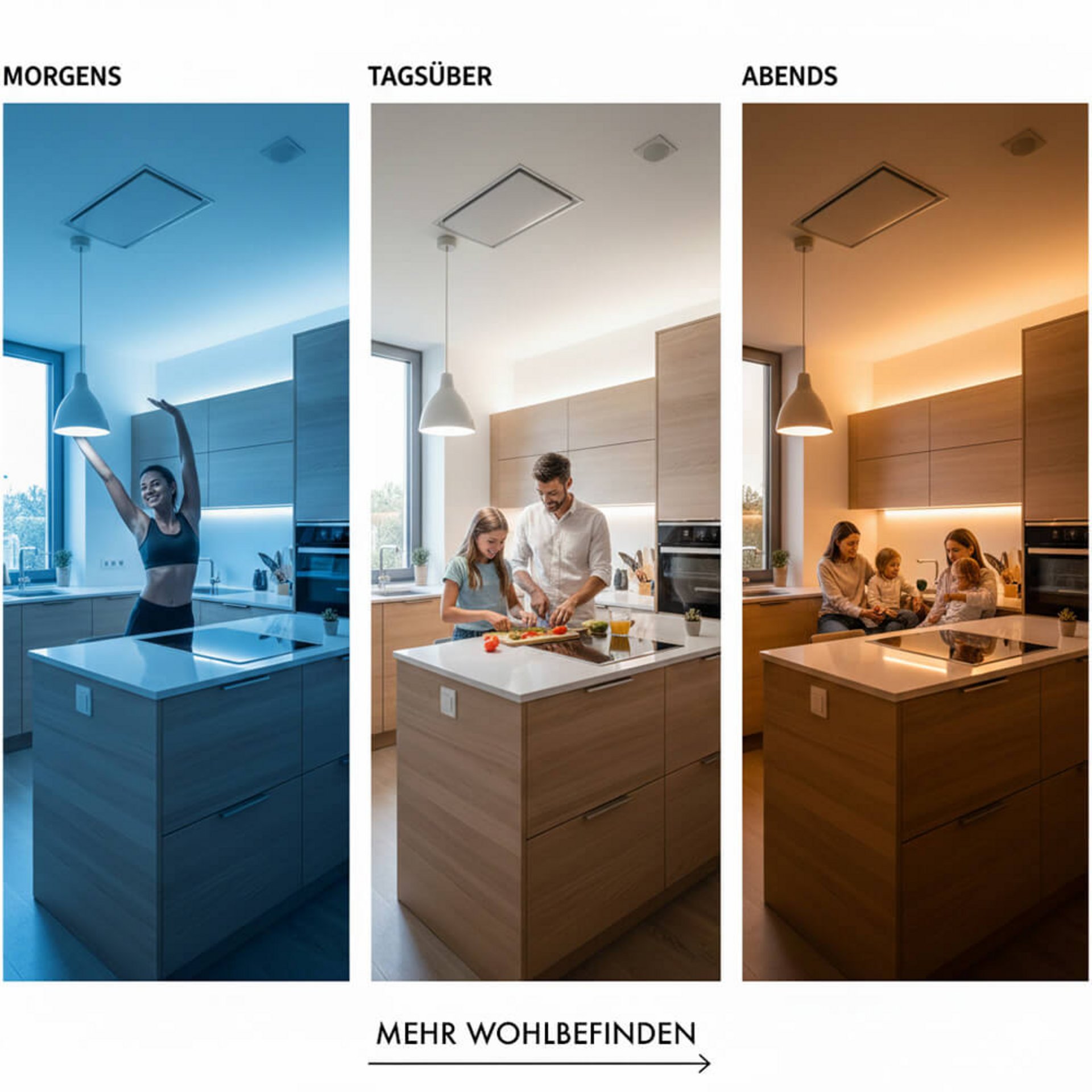 Tageslicht-Simulation Küche mit Fokus auf Human Centric Lighting und smarte Steuerung