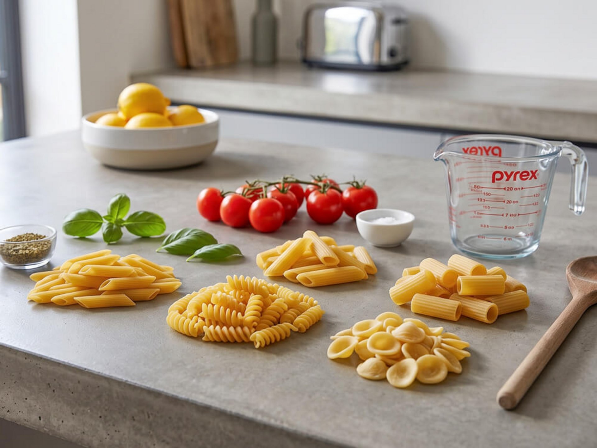 Vorbereitete Zutaten für vegane Tomaten-Ricotta-Pasta