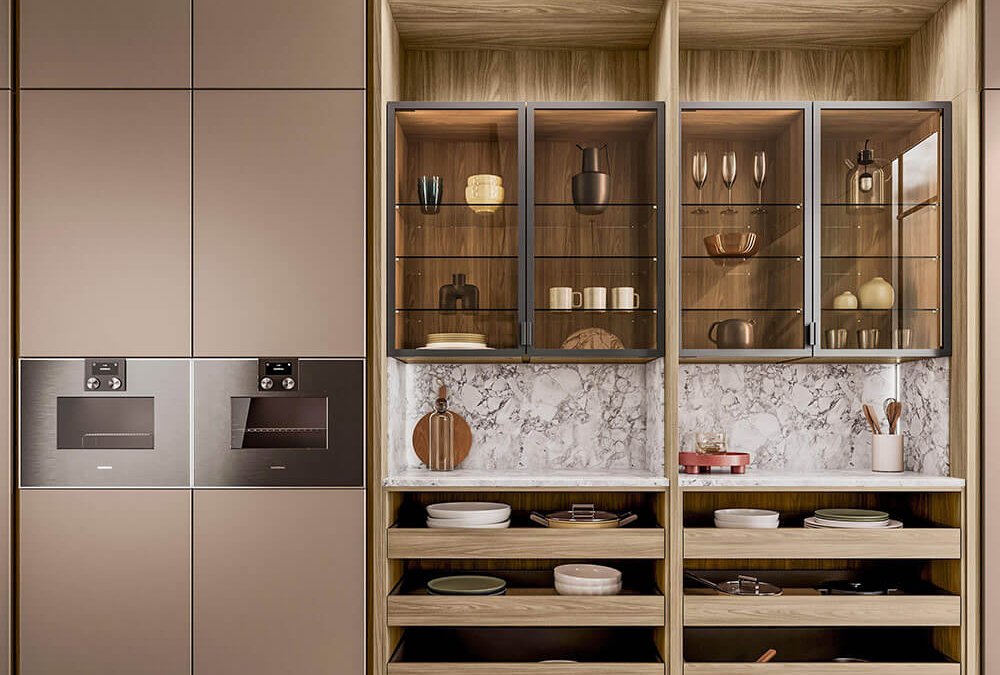 Opake Küchenfronten von LEICHT in moderner Wohnküche mit Kücheninsel