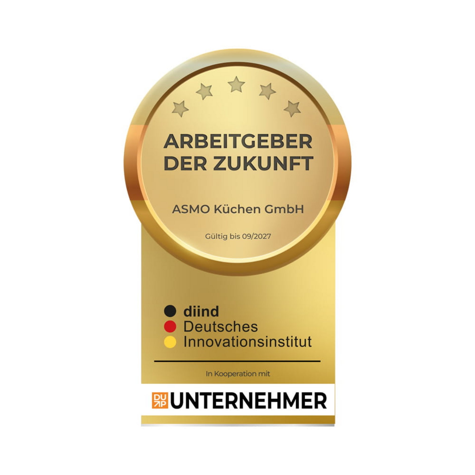 Siegel „Arbeitgeber der Zukunft“ für ASMO Küchen GmbH, gültig bis September 2027