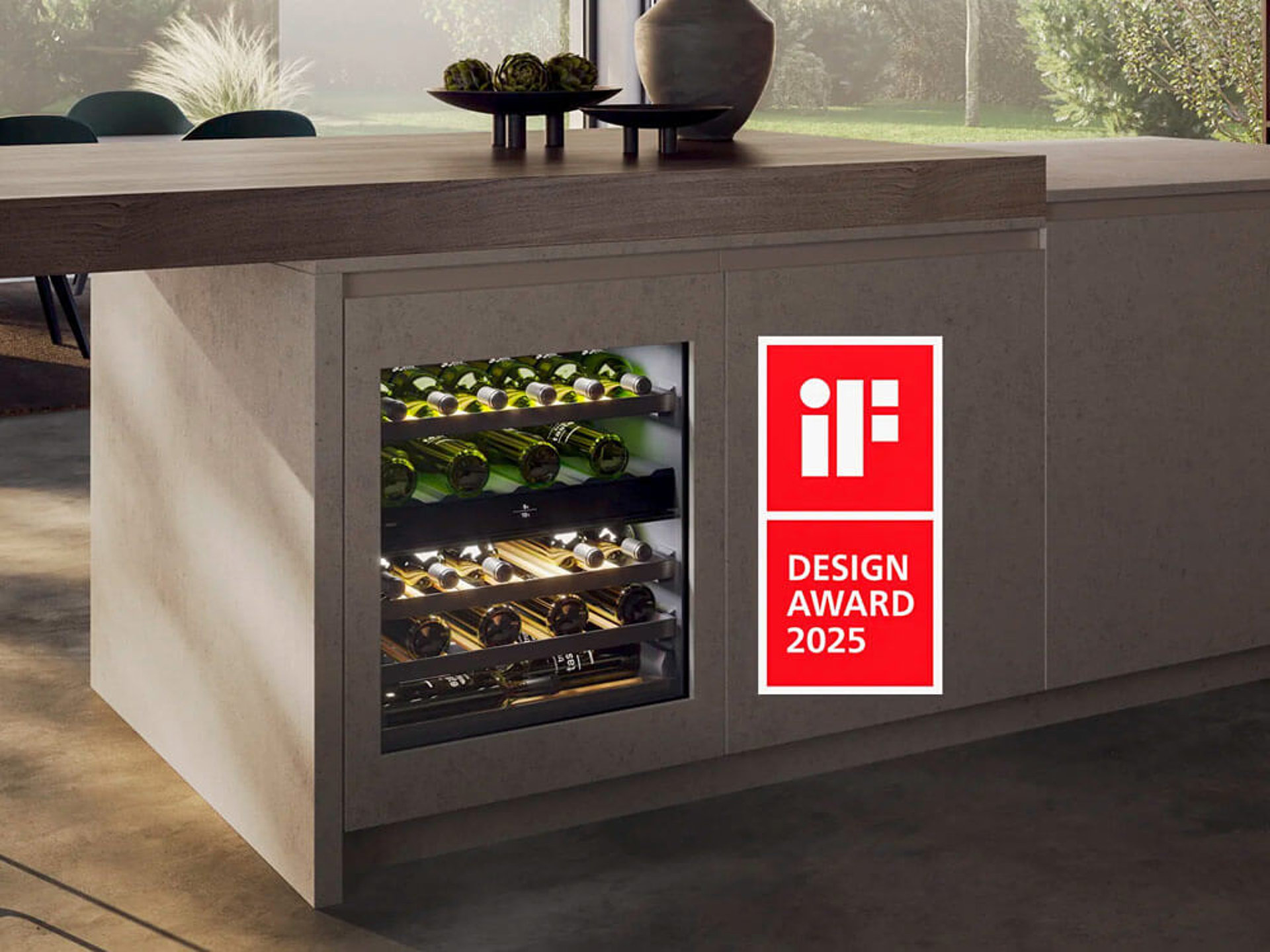 Ausgezeichneter Unterbau-Weinkühlschrank mit iF Design Award 2025 in Kücheninsel – Liebherr Einbau-Weinkühlschrank – perfekte Maße und Integration