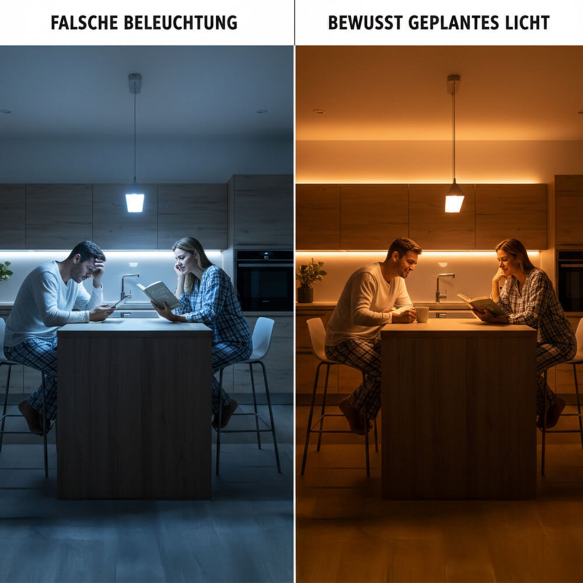 Infografik zur Lichtfarbe über den Tagesverlauf in der Tageslicht-Simulation Küche