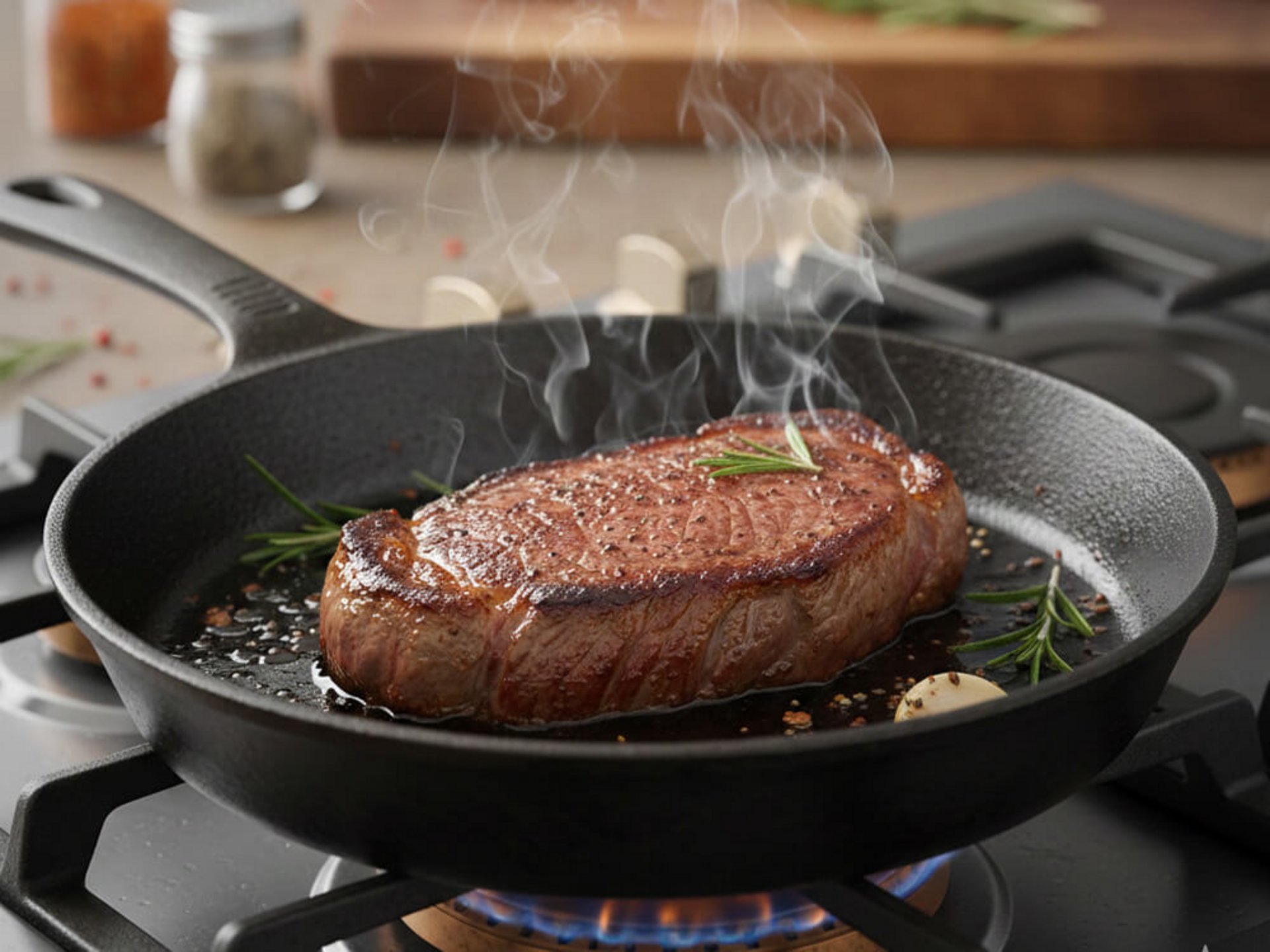 Saftiges Steak in Gusseisenpfanne anbraten – Fleisch richtig anbraten mit Kräutern und Knoblauch