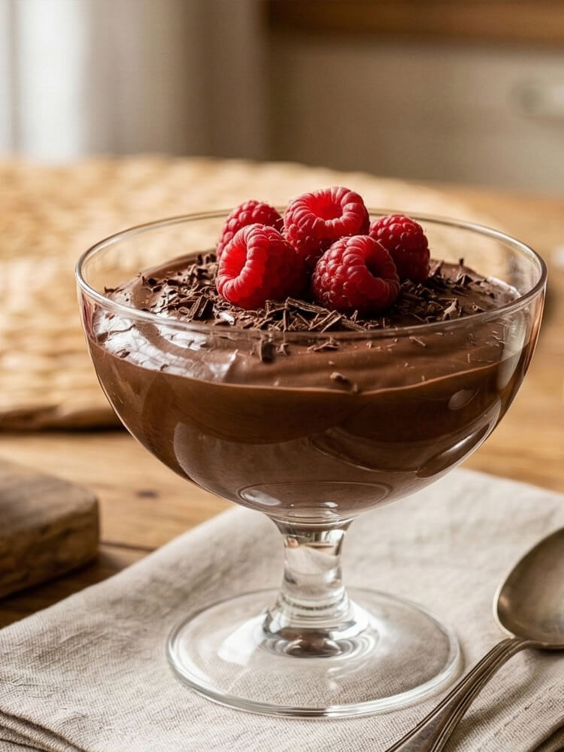 Luftiges Schokoladenmousse mit frischen Himbeeren und Schokoraspeln als süßer Abschluss für das Ostermenü-Dessert