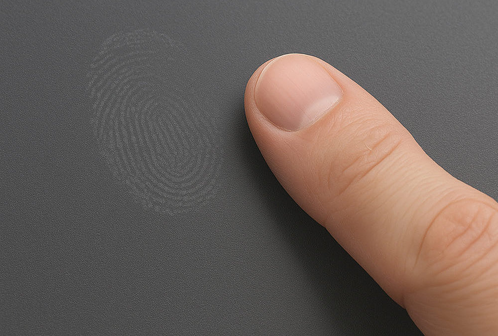 Fingerabdruck auf einer matten, pflegeleichten Küchenfront. Die Anti-Fingerprint-Technologie verhindert sichtbare Spuren.