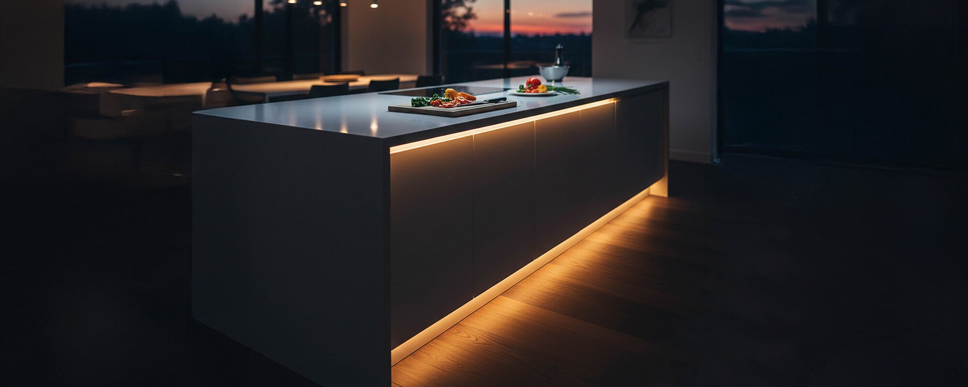 Moderne Küche mit LED-Lichtverlauf – Tageslicht-Simulation Küche im Einsatz