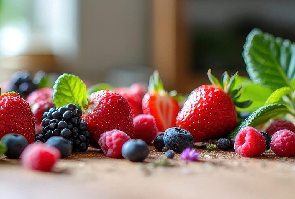 Frisches Obst - Sommerbeeren wie Erdbeeren, Himbeeren, Heidelbeeren und Brombeeren. Perfekt für gesunde Ernährung