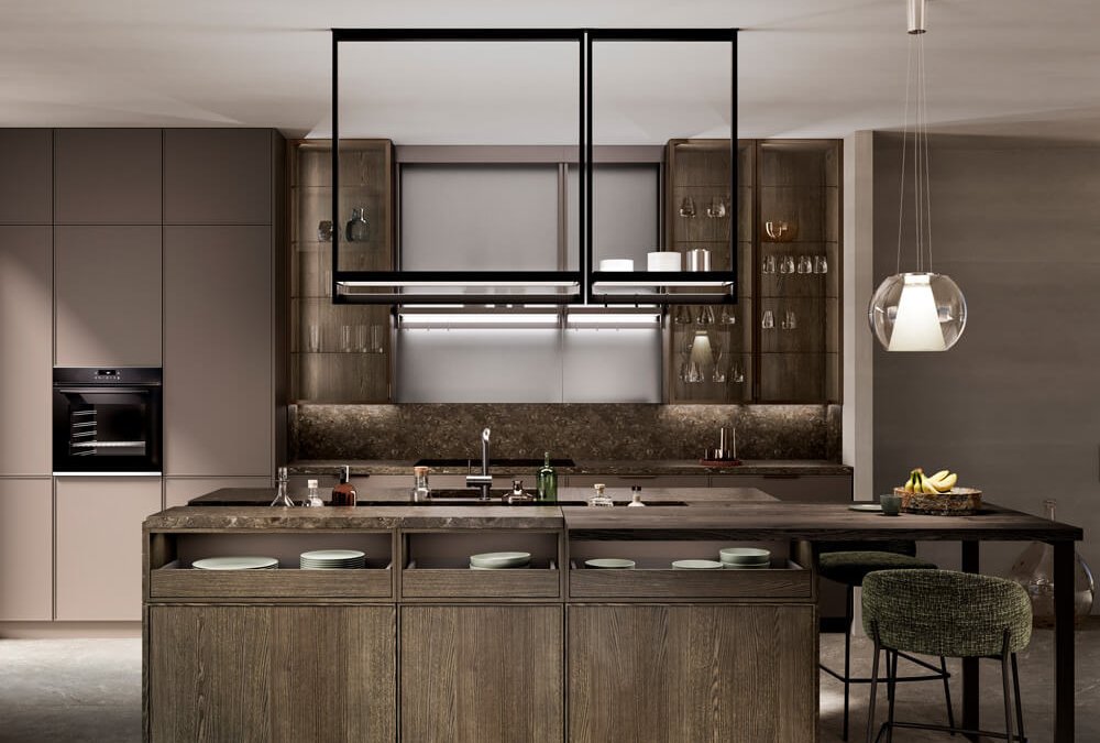 LEICHT WAKUU Küche mit Rahmenfronten, Kochinsel und edlen Materialien bei ASMO KÜCHEN