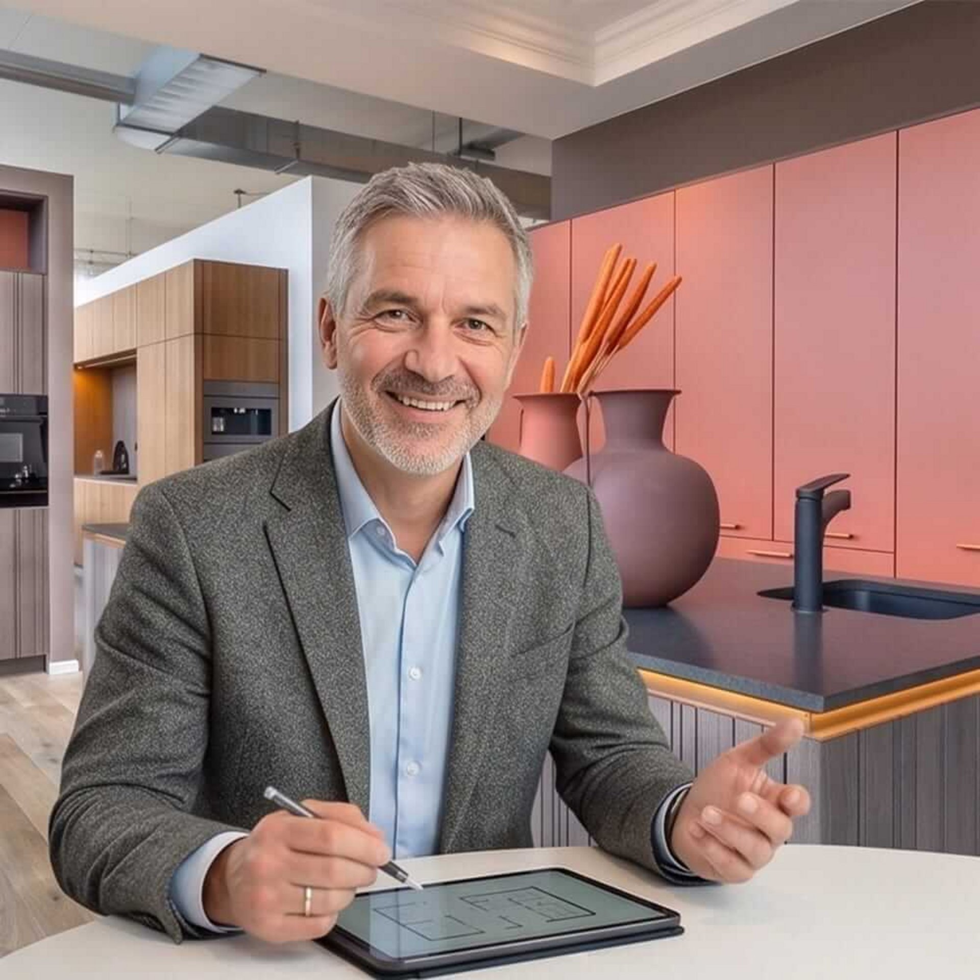Michael Müller, Küchenfachberater bei ASMO KÜCHEN, in einem modernen Küchenstudio